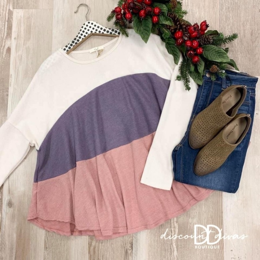 Easel Long sleeve color block top